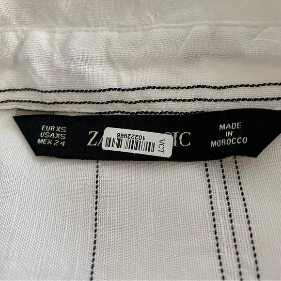 Zara Basic Black White Striped Linen-blend Top Shirt XS Officecore Oversized - Picture 9 of 13